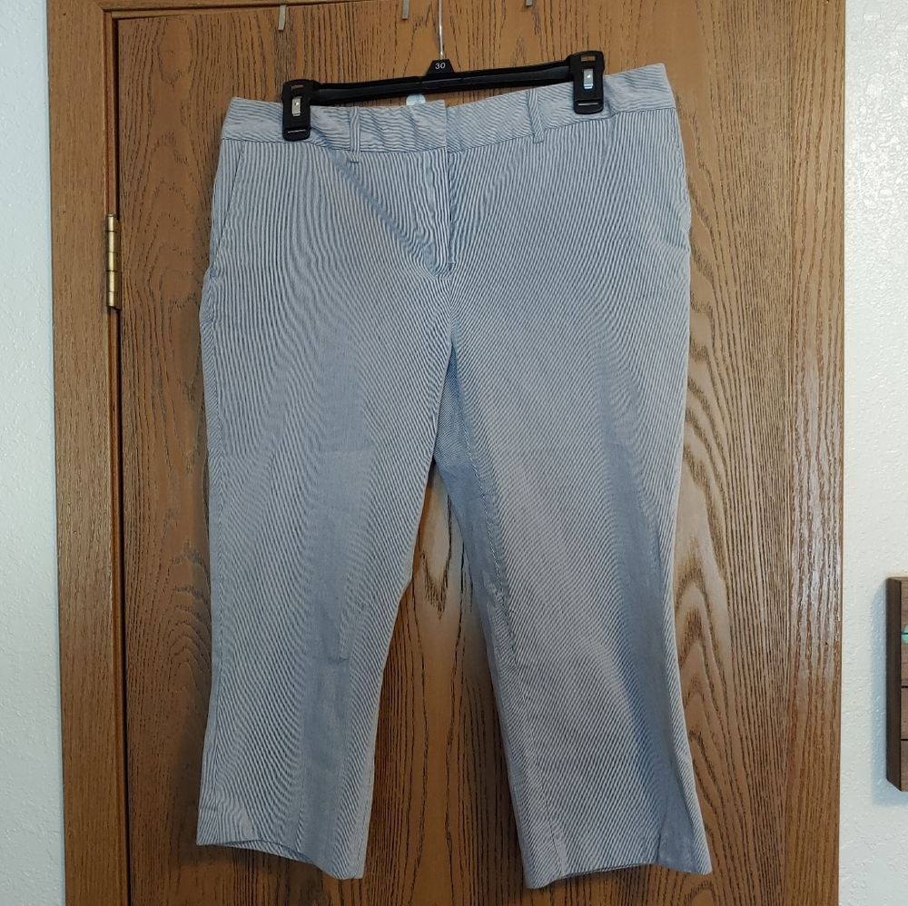 Blue and white striped capris